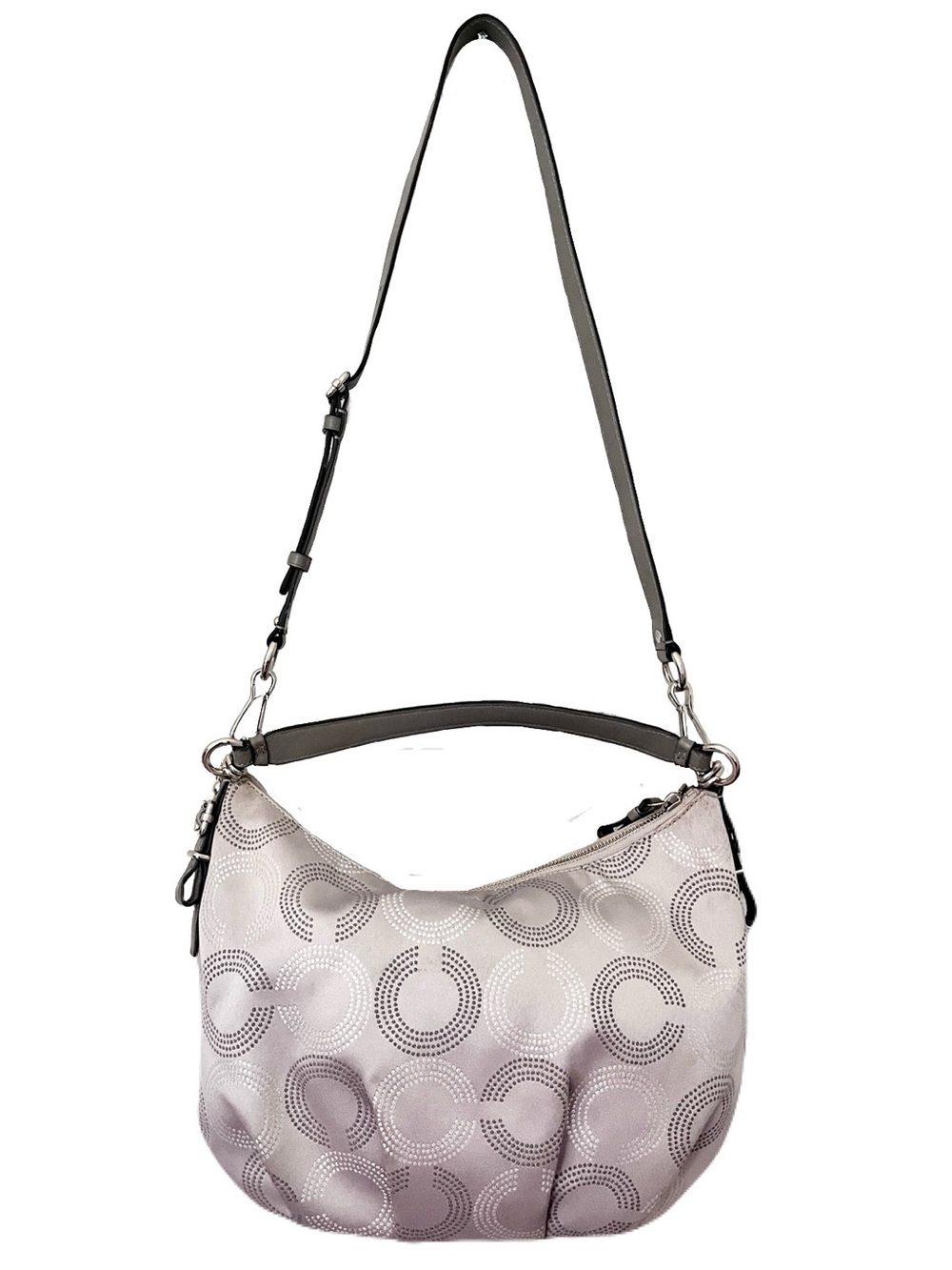 Coach Silver Jacquard Grey Leather ‘Madison Dotted Op Art’ Hobo Satchel - Picture 3 of 9